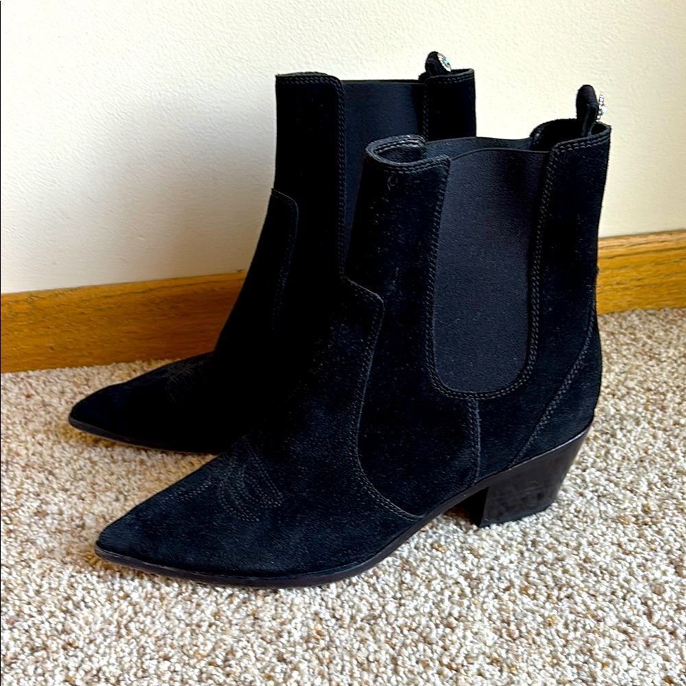 Paige Women’s Black Suede Leather Willa Western Style Chelsea Ankle Boot Booties